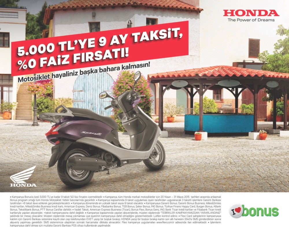 Honda'dan 5.000 TL'ye 9 ay taksit, %0 faiz fırsatı!